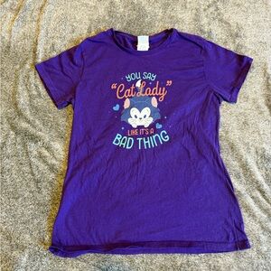 Disney Purple Cat Lady Graphic Tee Women’s Medium